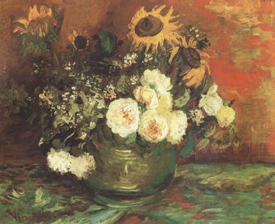 Bowl with Sunflowers,Roses and other Flowers (nn040, Vincent Van Gogh